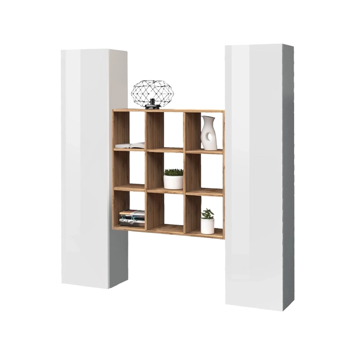 Wall unit floating living room set white and oak Pella WH — 5