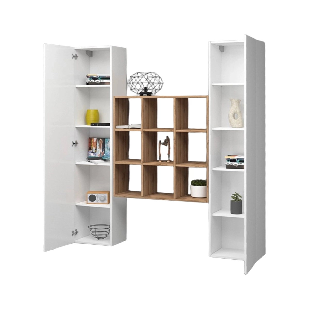 Wall unit floating living room set white and oak Pella WH — 6