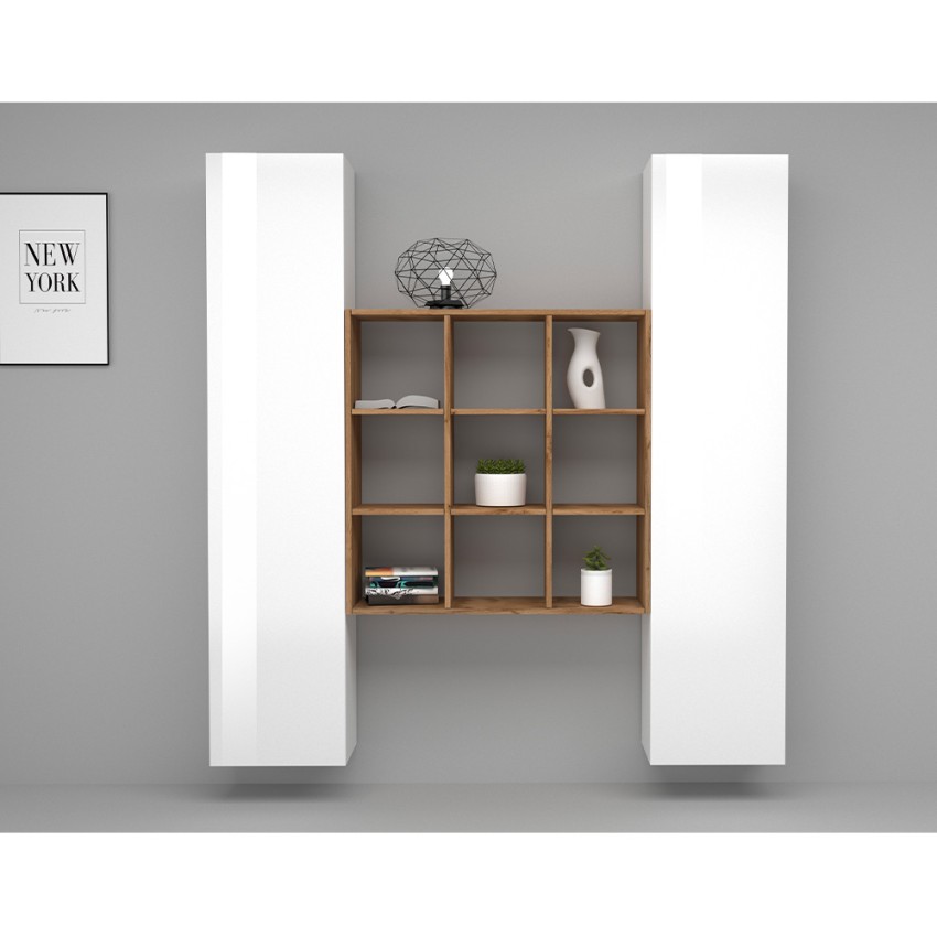 Wall unit floating living room set white and oak Pella WH — 3