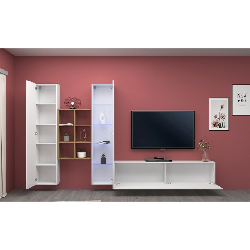 Floating living room wall unit TV stand display cabinet Rold WH — 5