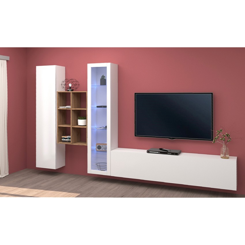 Floating living room wall unit TV stand display cabinet Rold WH — 3