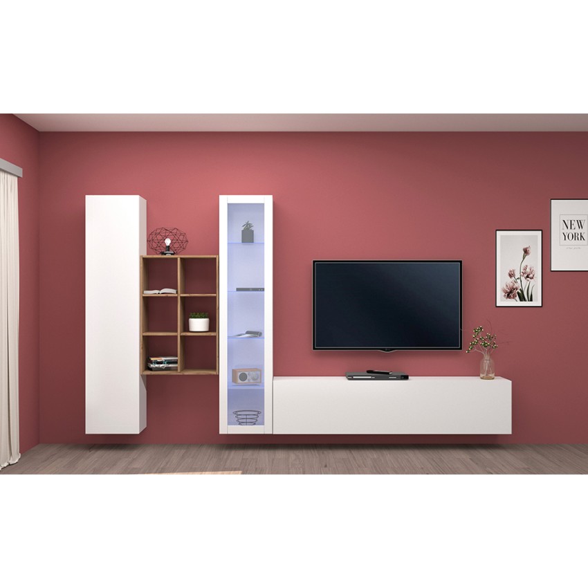 Floating living room wall unit TV stand display cabinet Rold WH — 4