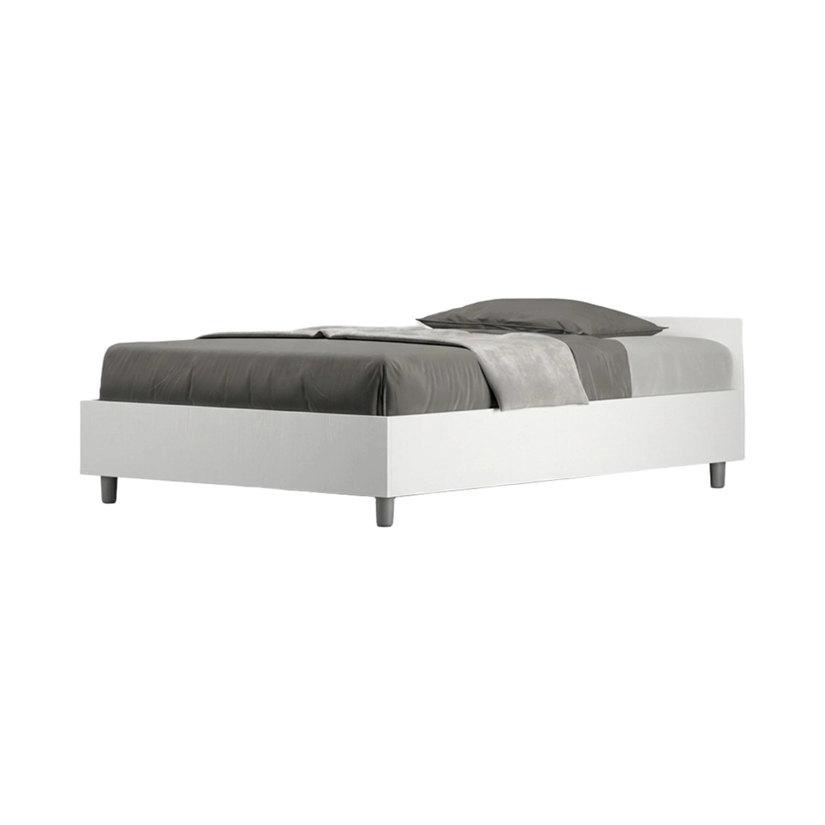Small double bed 120x200 white wood with slatted base Nuamo Itamoby — 1