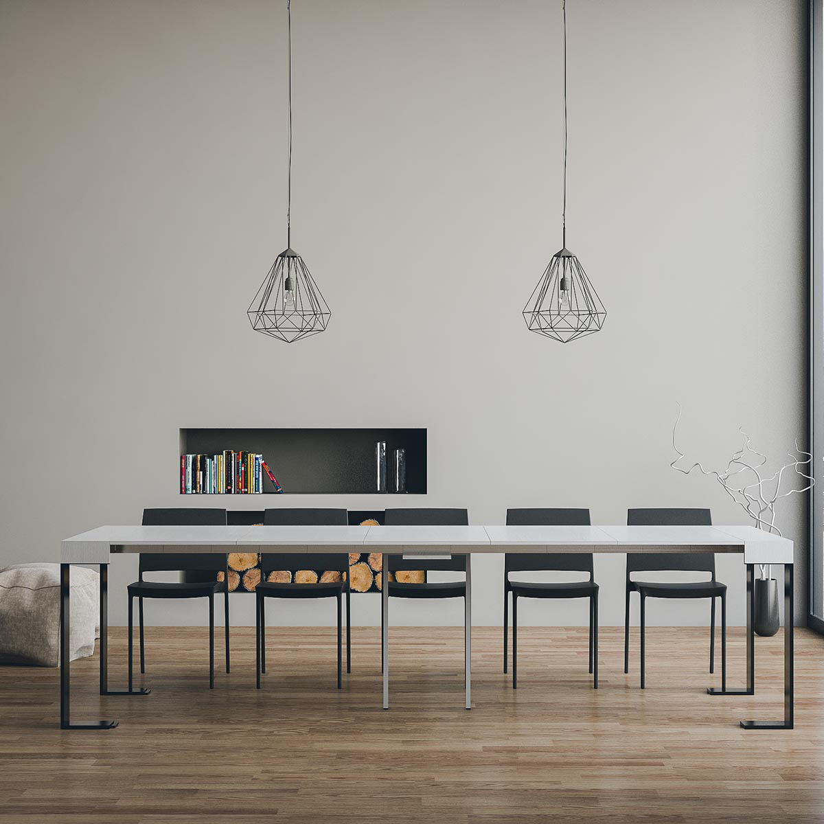 Extendable console table 90x40-300cm Itamoby Tecno white ash dining table — 3