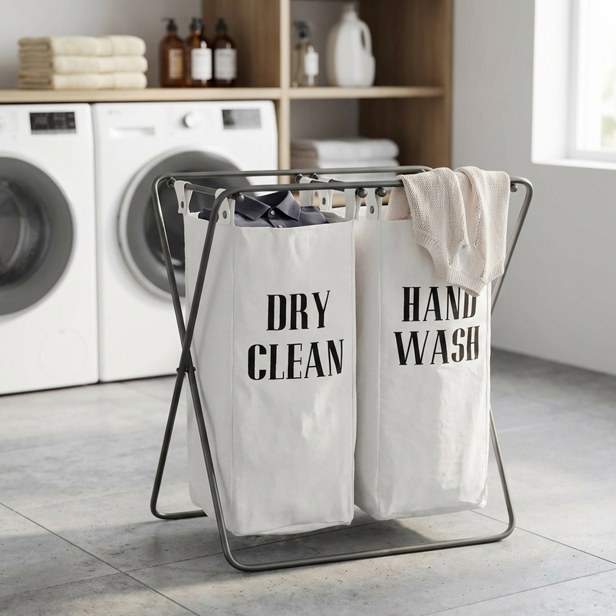 Gérald Double Laundry Basket in Iron and Fabric Industrial Design — 3