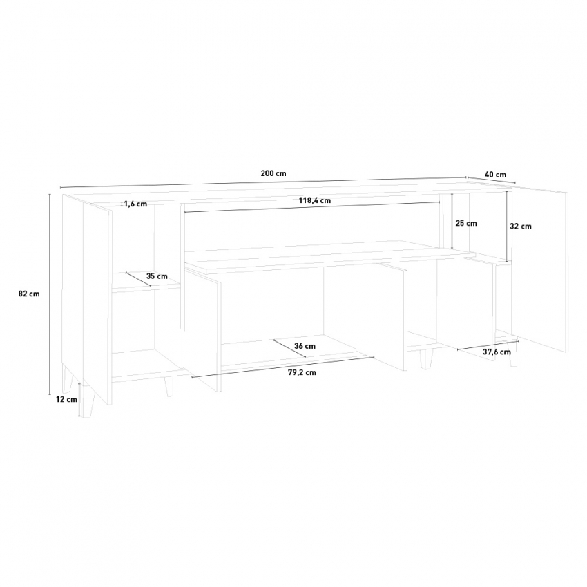Modern Sideboard 200x40 cm with 5 Doors & Flap Stephanie — 6