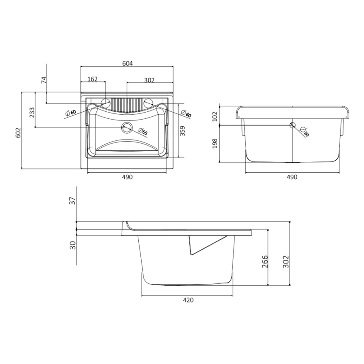 Indoor & Outdoor Laundry Sink Cabinet 60x60 cm with Washboard — 4
