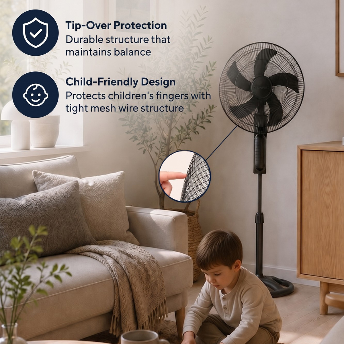 Ventilatore a piantana oscillante silenzioso Novira