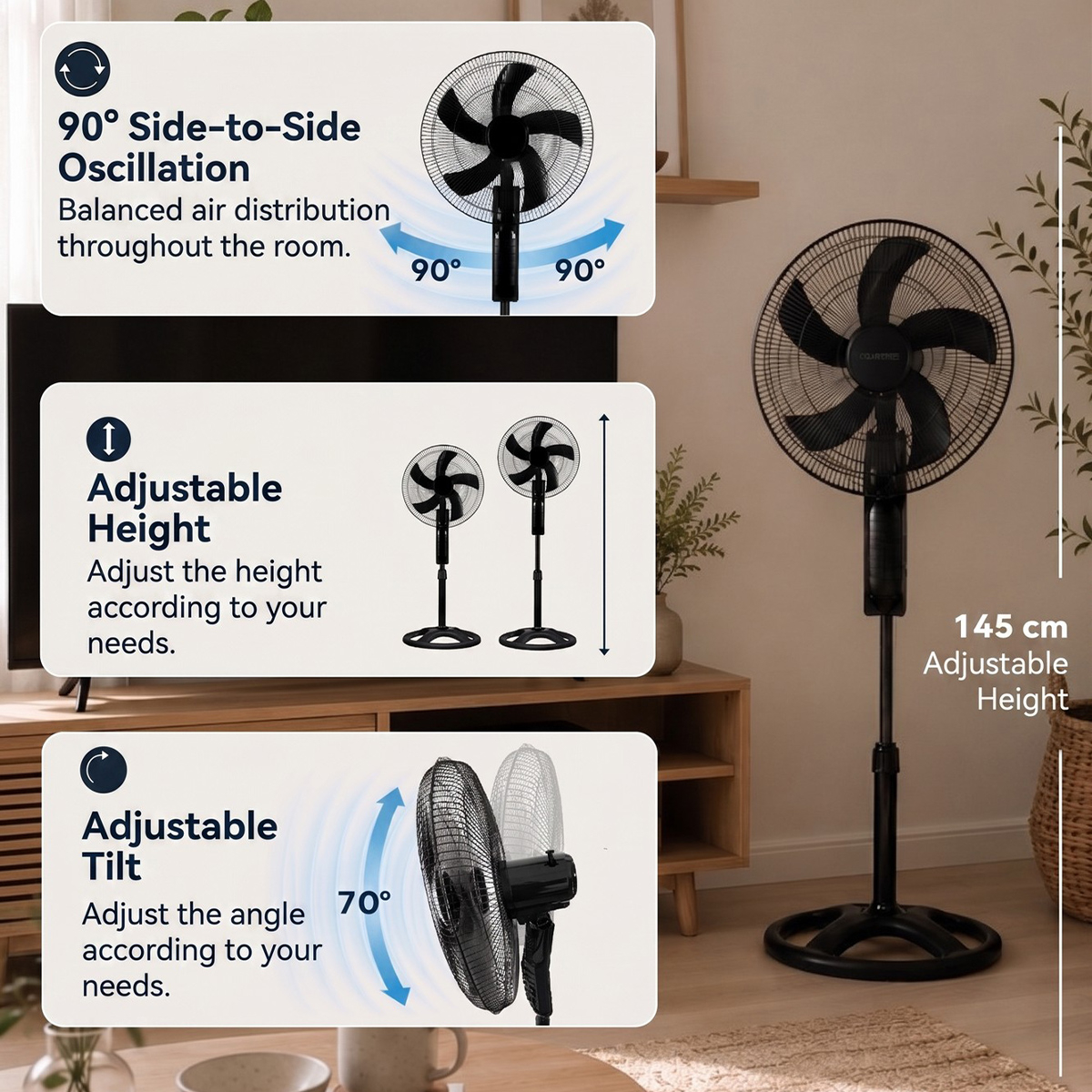 Ventilatore a piantana oscillante silenzioso Novira