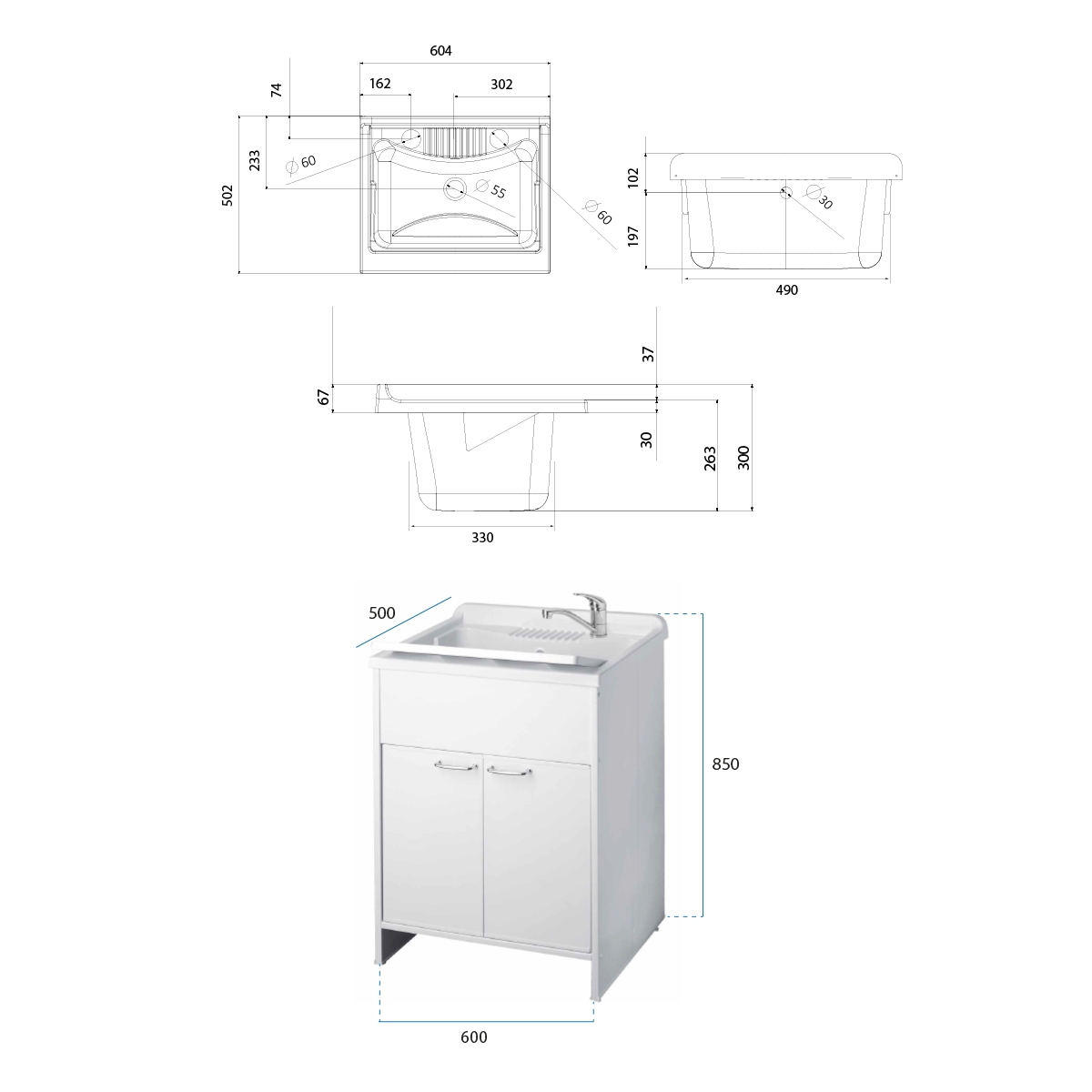 Oak Effect PVC Laundry Cabinet with 2 Doors Negrari 9002KR — 2