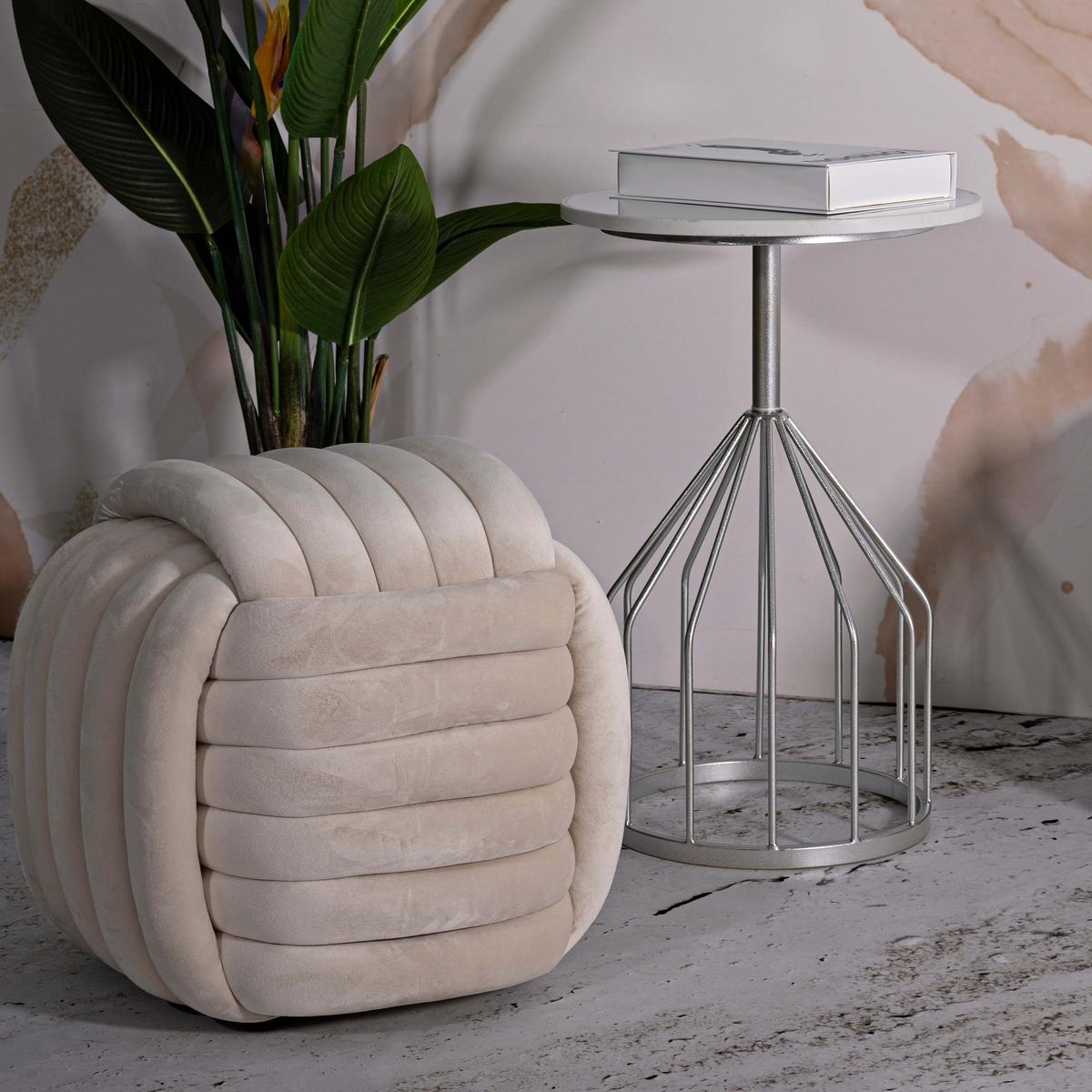 Modern braided padded velvet ottoman footstool Softy — 2