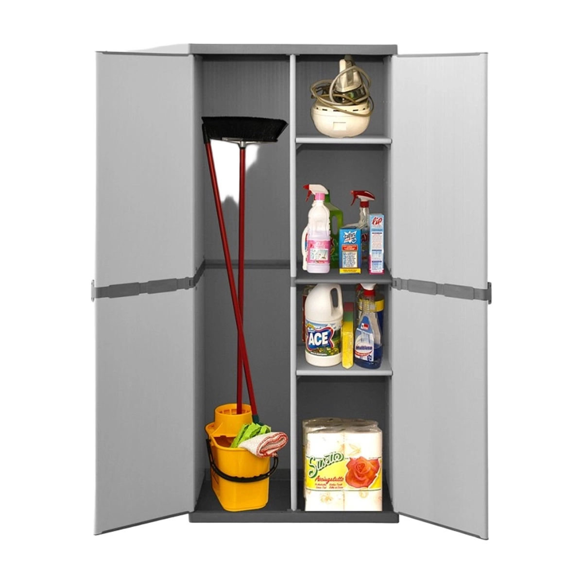 Mongardi Terry Tall 2-Door Resin Broom Storage Cabinet with Shelves — 4