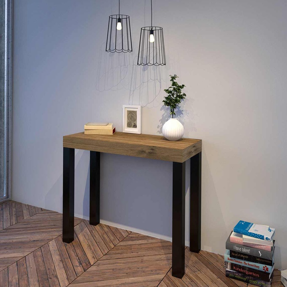 Industrial extendable console table 90x40-196 oak Everyday Small — 2