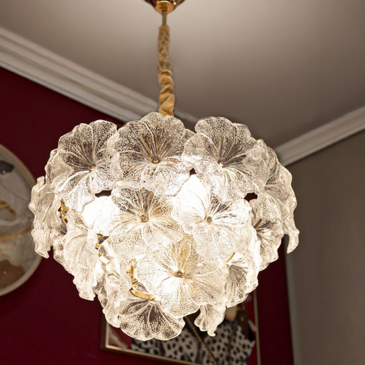 Ibiscus Floral Pendant Chandelier in Iron and Glass — 2