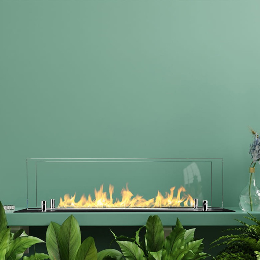 Athos Modern Tabletop Bioethanol Fireplace with Glass Divina Fire — 2