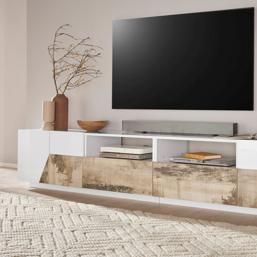 Modern TV stand unit 260x43cm living room white and wood More Wood — 3