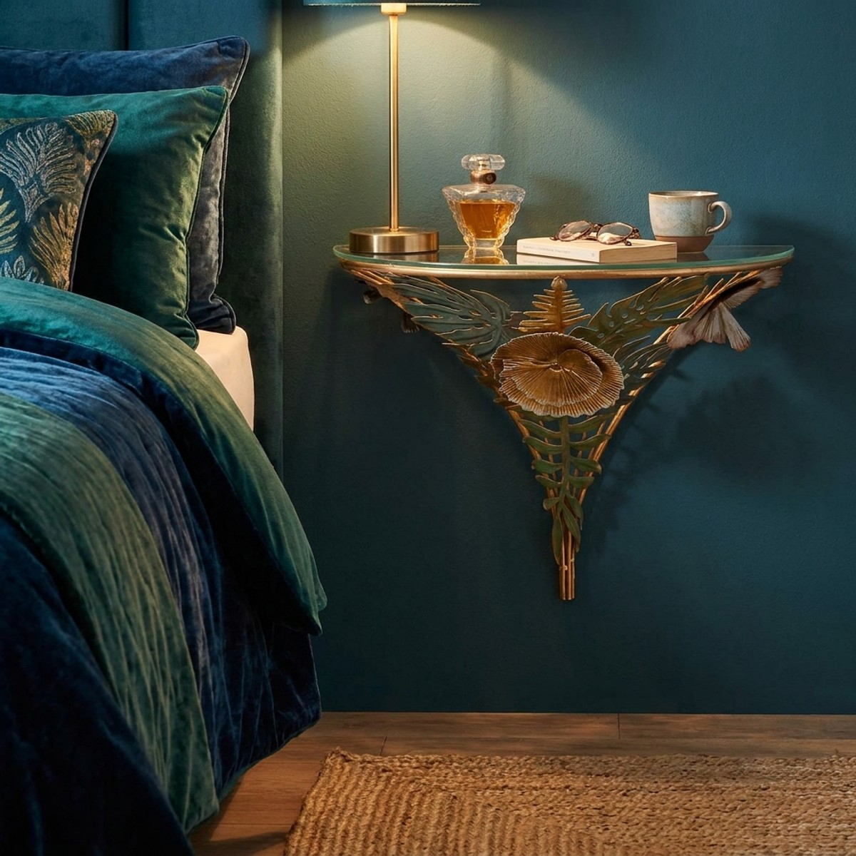 Butterflies Wall Mounted Bedside Table in Metal and Glass Mauro Ferretti — 2
