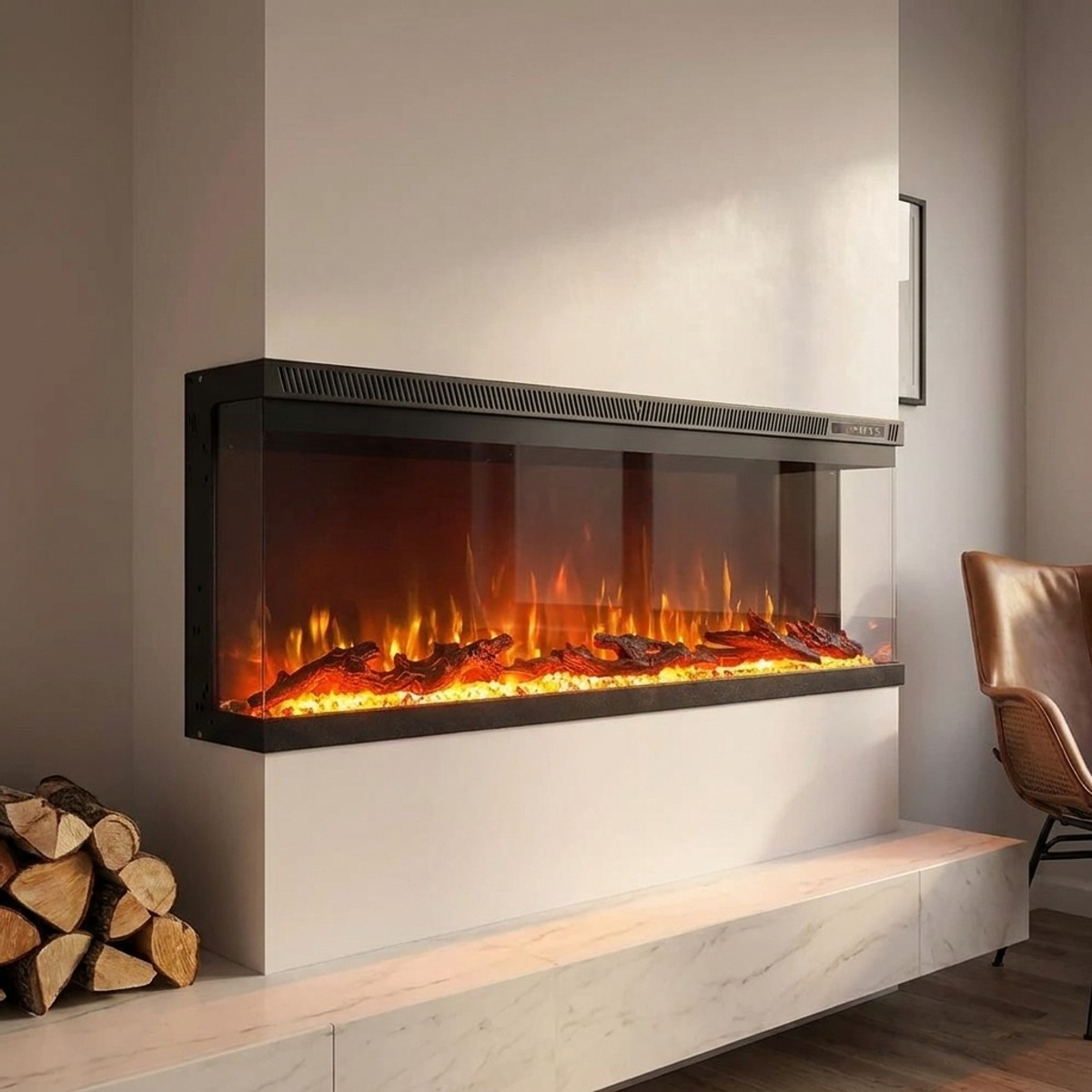 3-Sided Built-in and Wall Mounted Electric Fireplace Divina Fire Boston 100 — 2