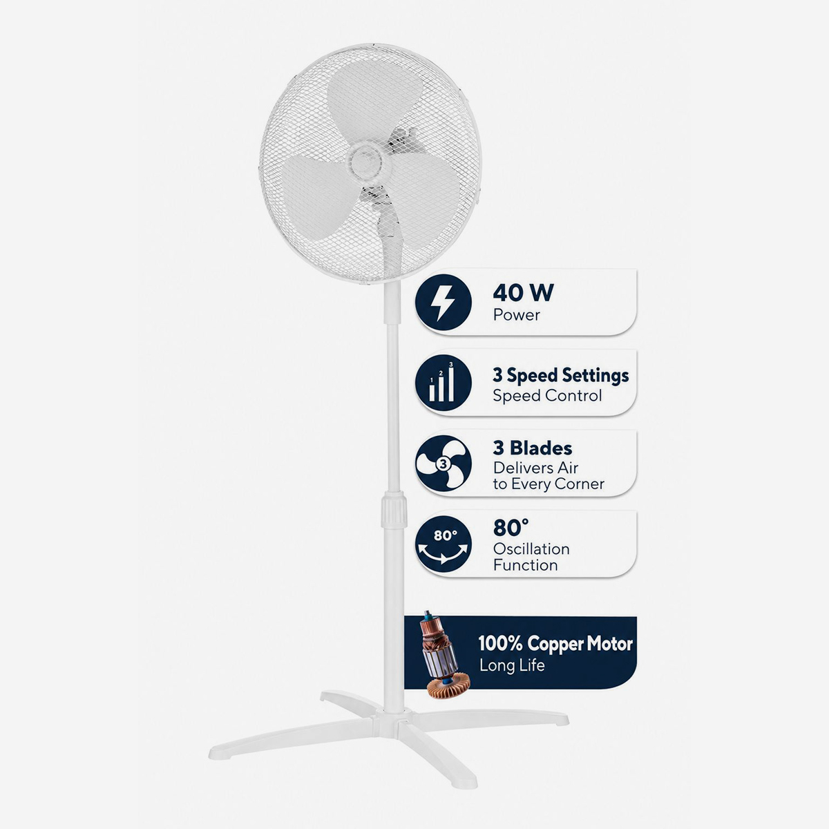 Ventilatore a piantana oscillante 40 cm Norel