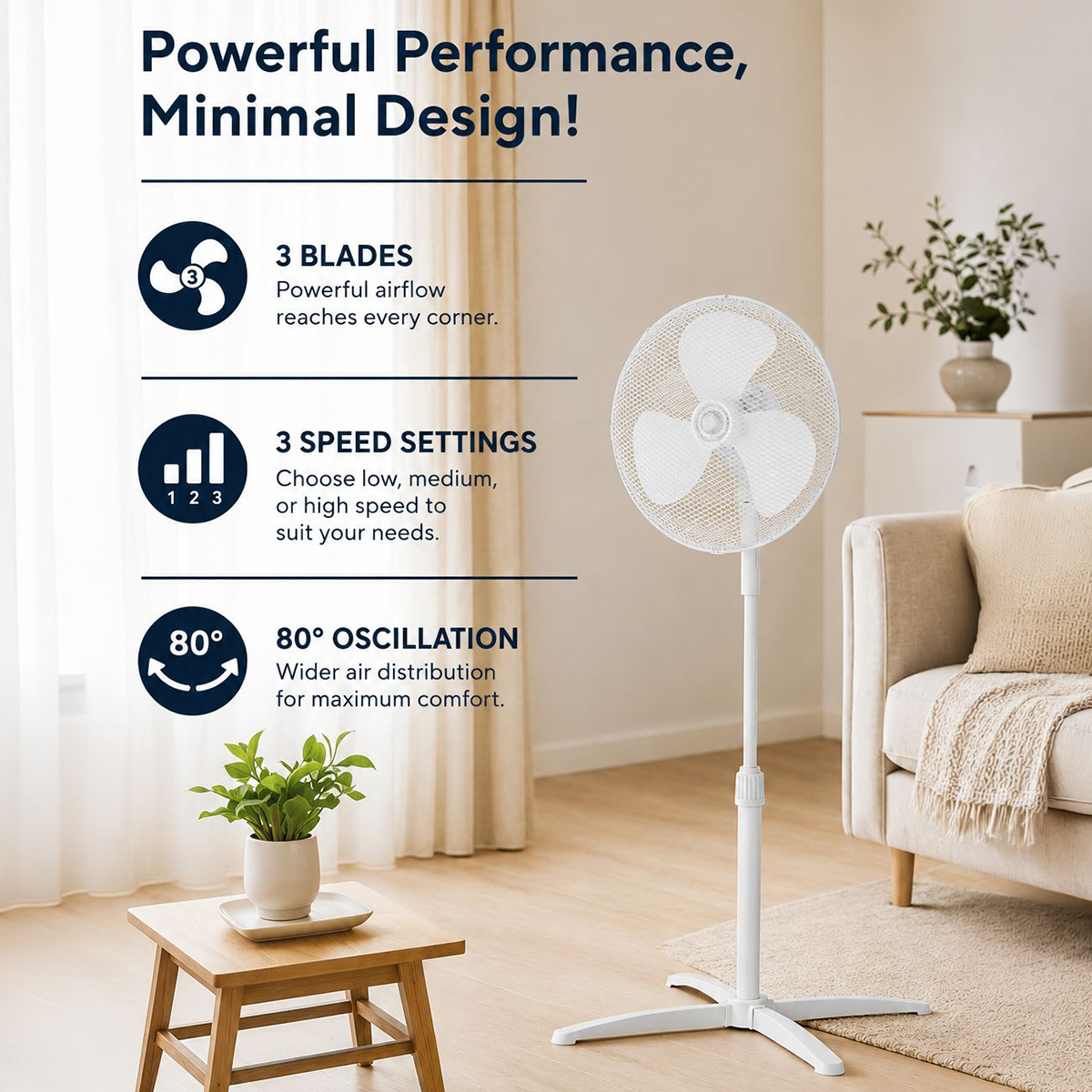 Ventilatore a piantana oscillante 40 cm Norel