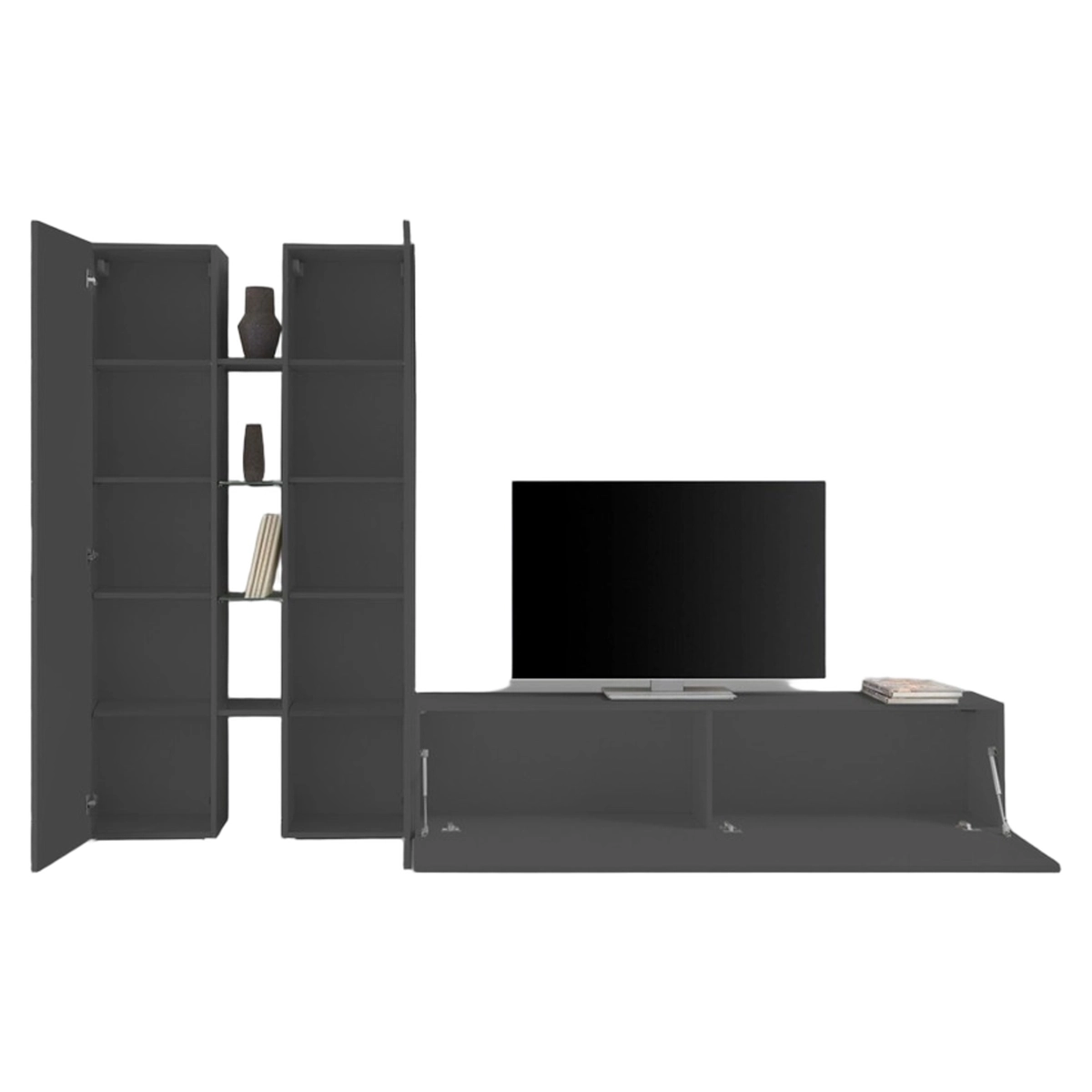 Modern Grey TV Wall Unit with 2 Cabinets and 4 Shelves Sage RT — 6