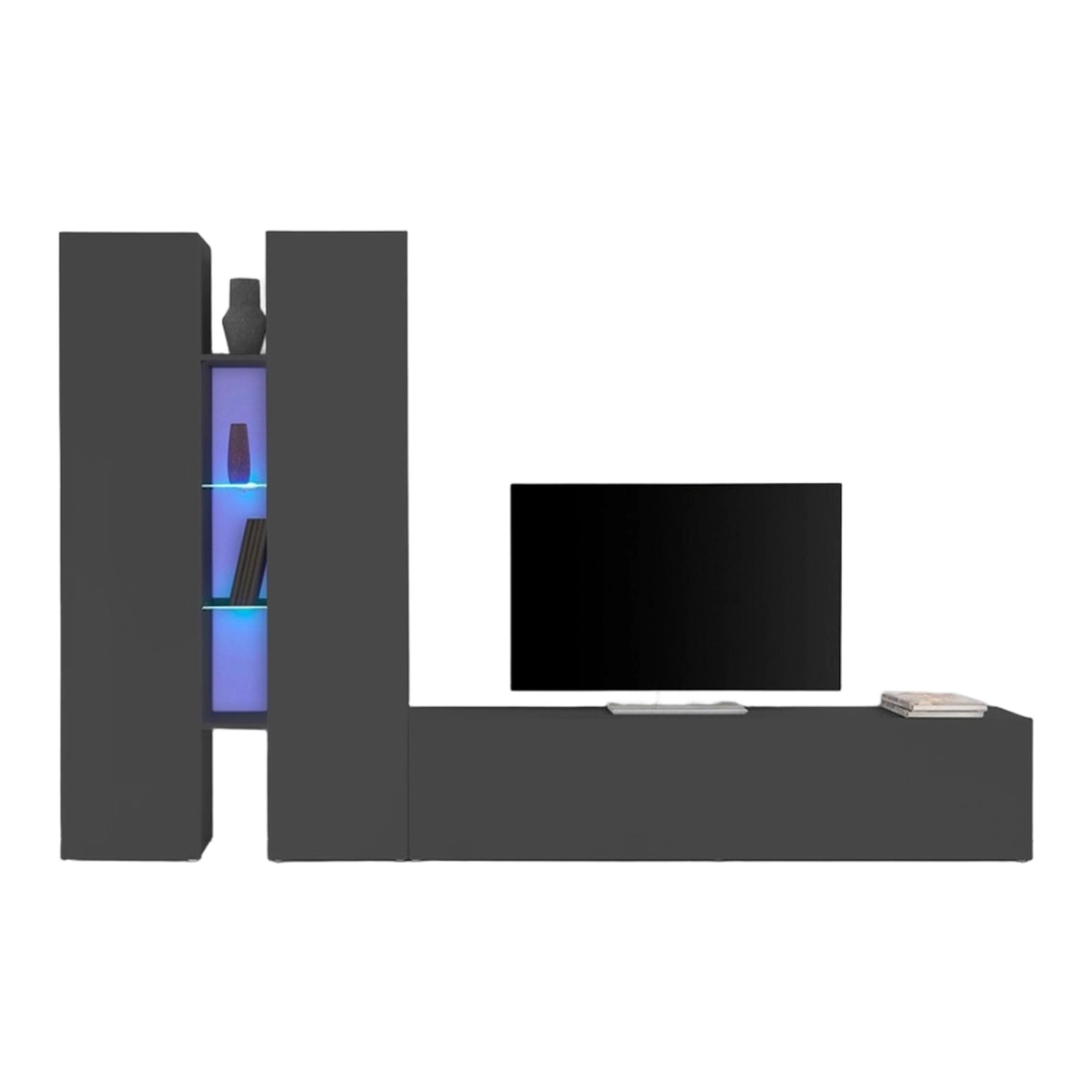 Modern Grey TV Wall Unit with 2 Cabinets and 4 Shelves Sage RT — 5