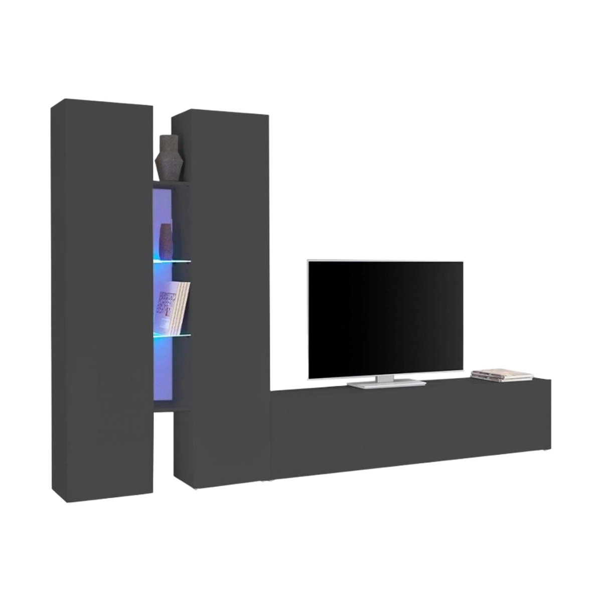 Modern Grey TV Wall Unit with 2 Cabinets and 4 Shelves Sage RT — 1