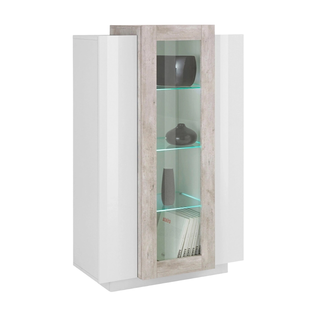 Corona 120 cm Glossy White and Gray Designer Living Room Cabinet — 4
