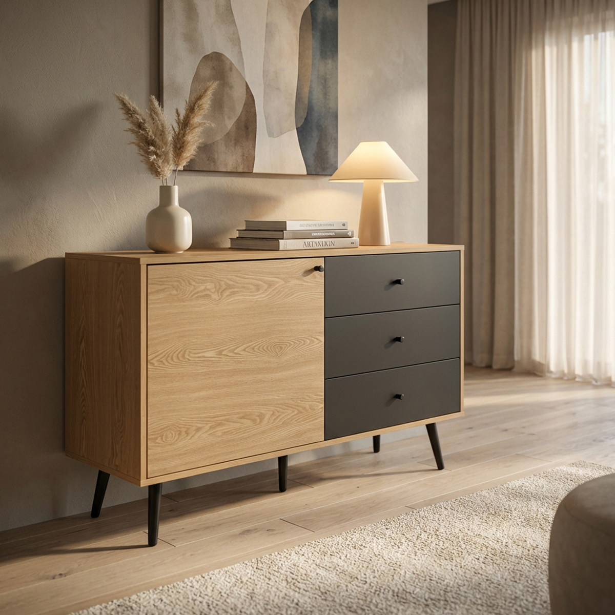 Modern Living Room Sideboard with Door and 3 Drawers Evan — 2