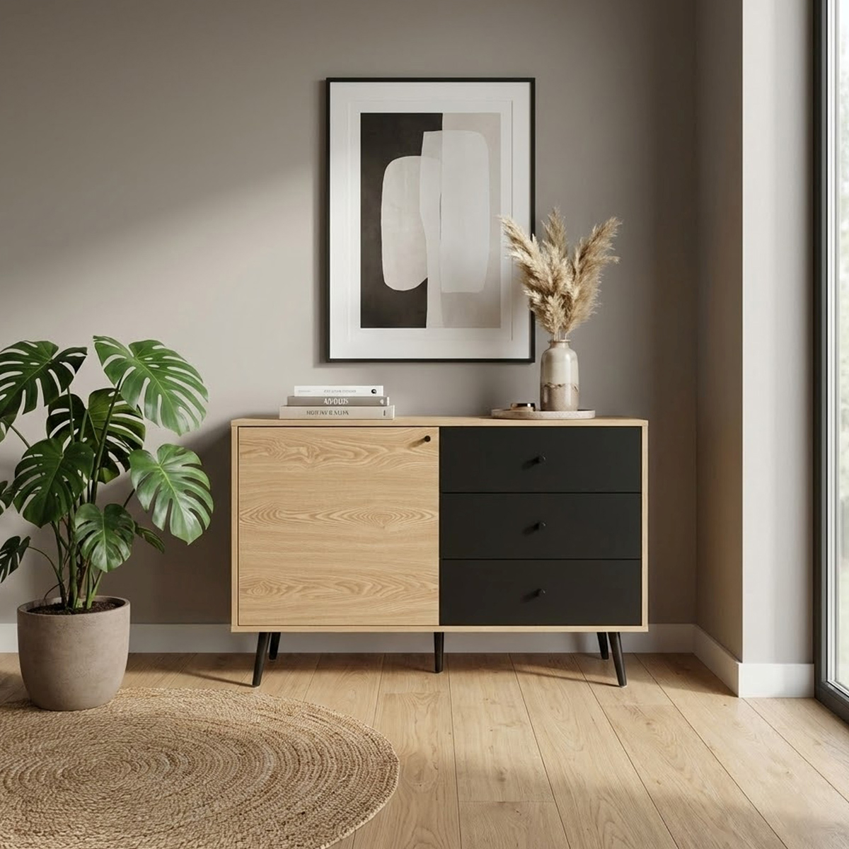 Modern Living Room Sideboard with Door and 3 Drawers Evan — 3
