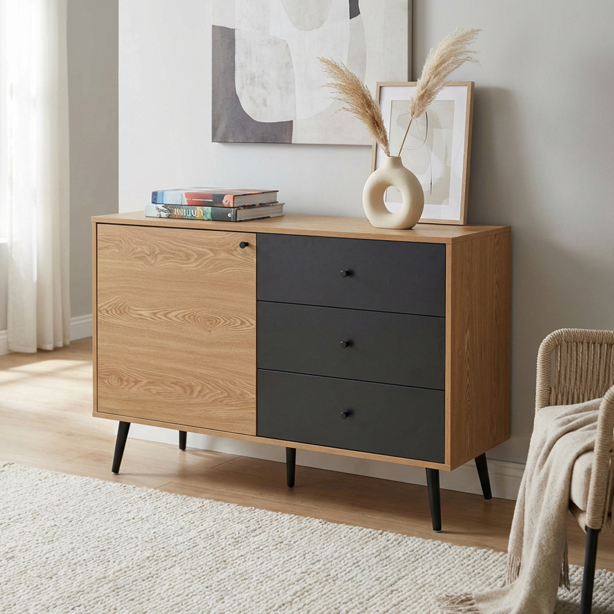 Modern Living Room Sideboard with Door and 3 Drawers Evan — 4