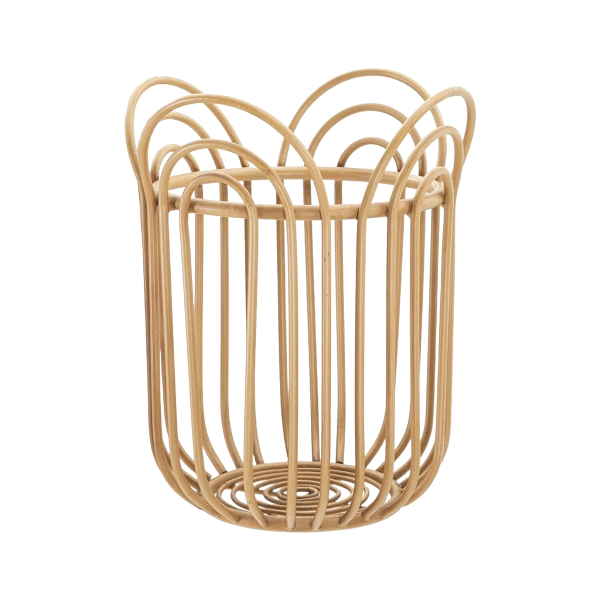 Panama round metal and woven rattan plant stand — 1