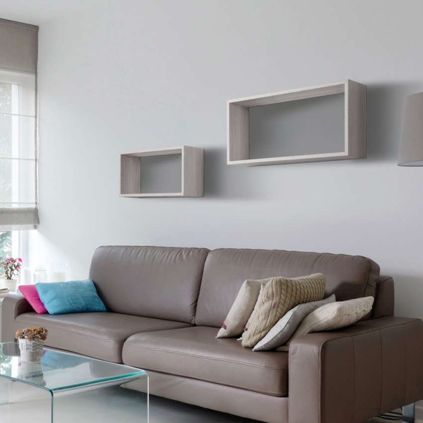 Set of 2 modern rectangular cube floating wall shelves Bislungo — 2