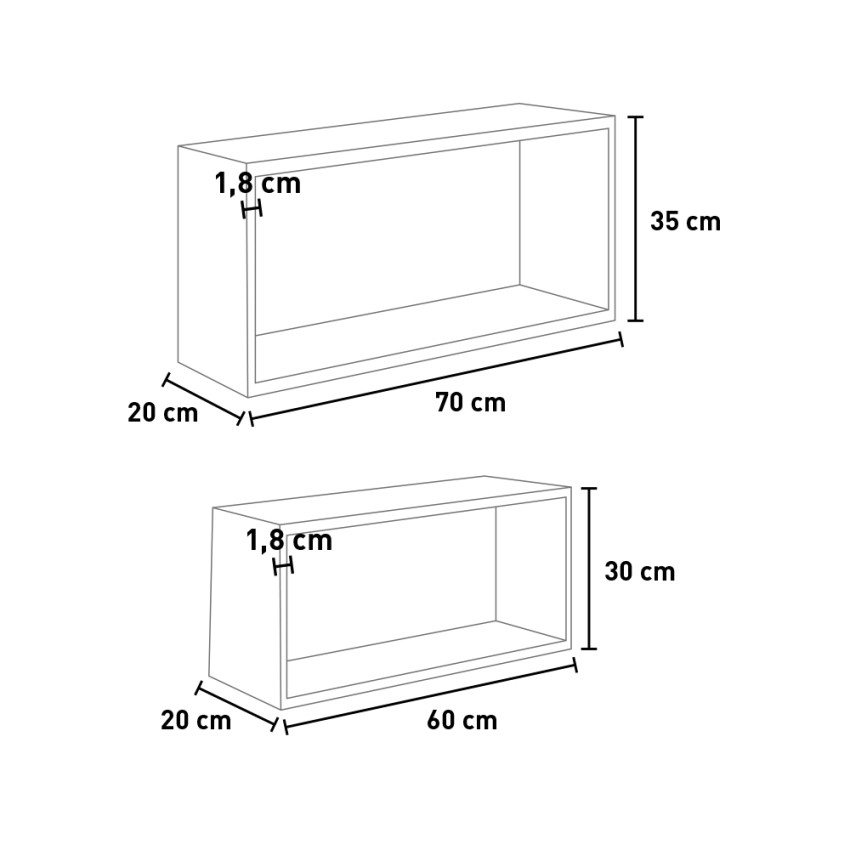 Set of 2 modern rectangular cube floating wall shelves Bislungo — 4
