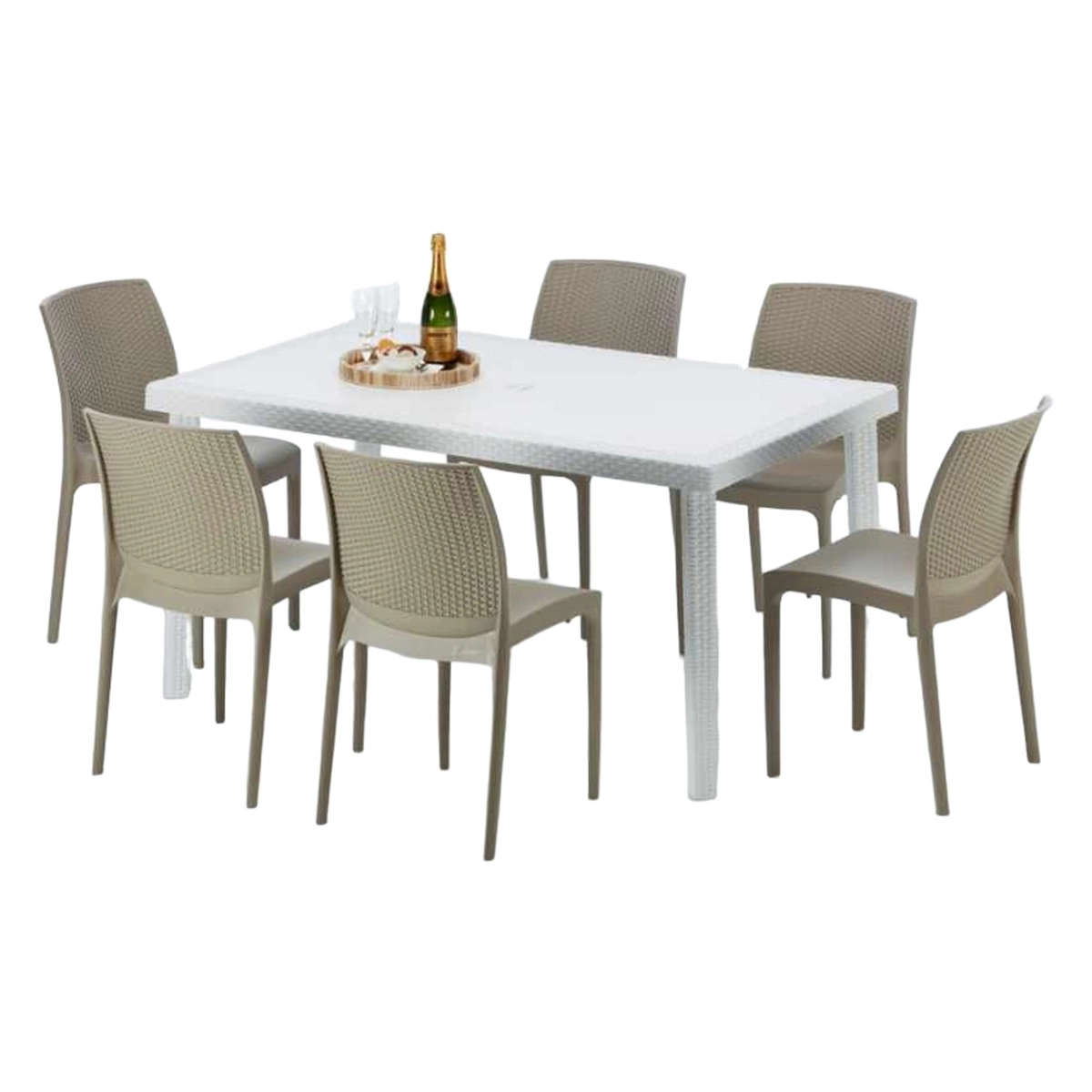 White Rectangular Table 150x90 cm with 6 Chairs Grand Soleil Bohème Summerlife — 1
