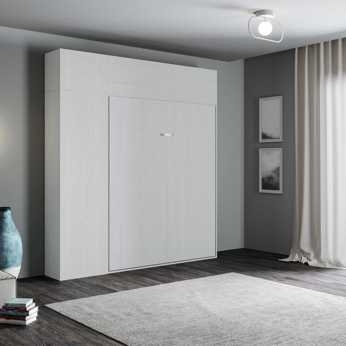 Kentaro French Foldaway Wall Bed with Column and Wall Units White — 3