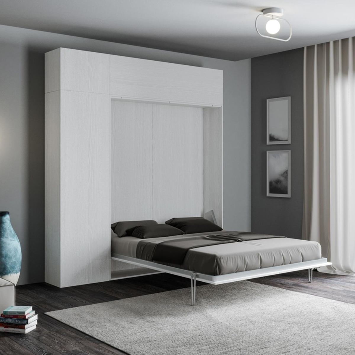 Kentaro French Foldaway Wall Bed with Column and Wall Units White — 2
