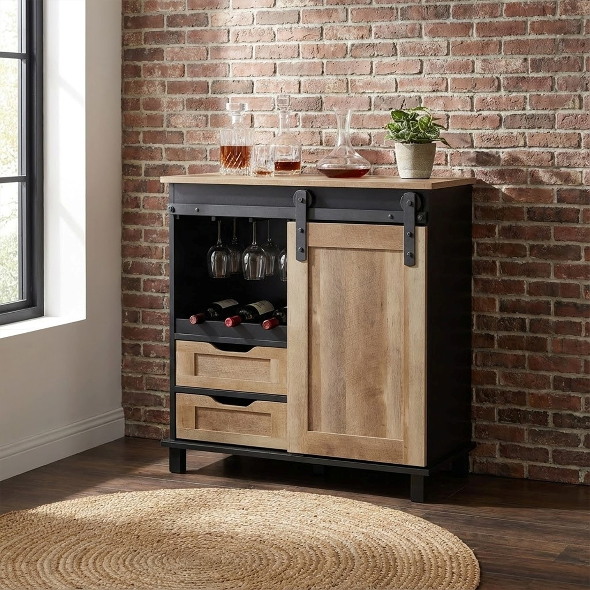Yvan Industrial Bar Cabinet Sideboard in Wood and Steel — 3