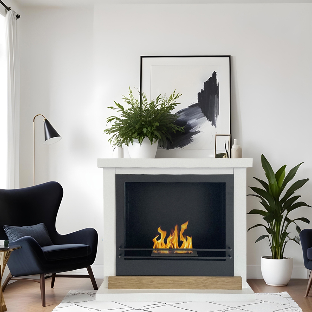 Divina Fire Stoccolma Freestanding Bioethanol Fireplace White Wood 75x24x68 cm — 1