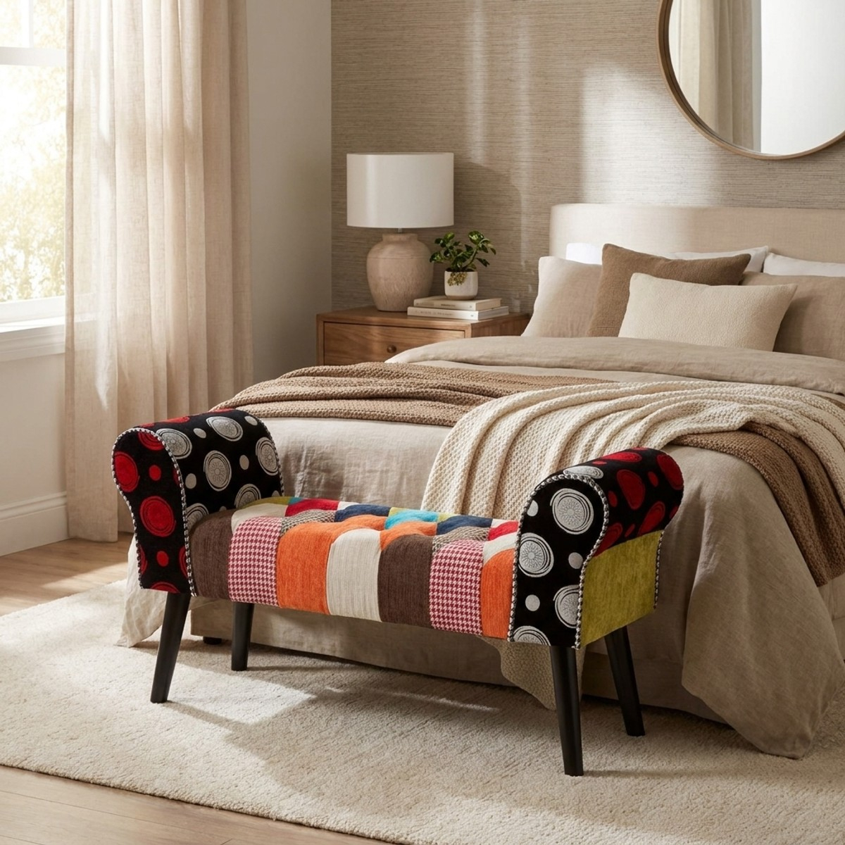 Imperial Upholstered Patchwork Wooden Bench Mauro Ferretti — 2