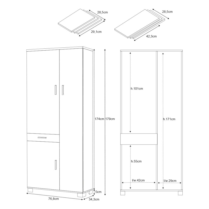 Multipurpose 3-Door Wardrobe with Drawer and 6 Shelves Vigo Sarmog 623k — 6