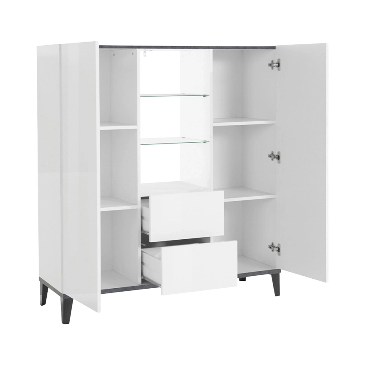Sideboard display cabinet 120x40cm 2 doors 2 drawers glass shelves Valerie — 5