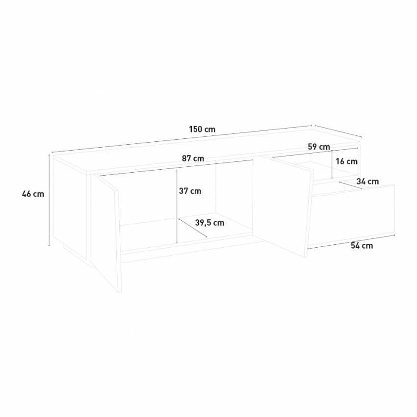 Modern TV cabinet with sliding drawer and doors 150cm Vega Low Ardesia — 6