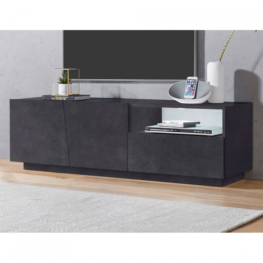 Modern TV cabinet with sliding drawer and doors 150cm Vega Low Ardesia — 3
