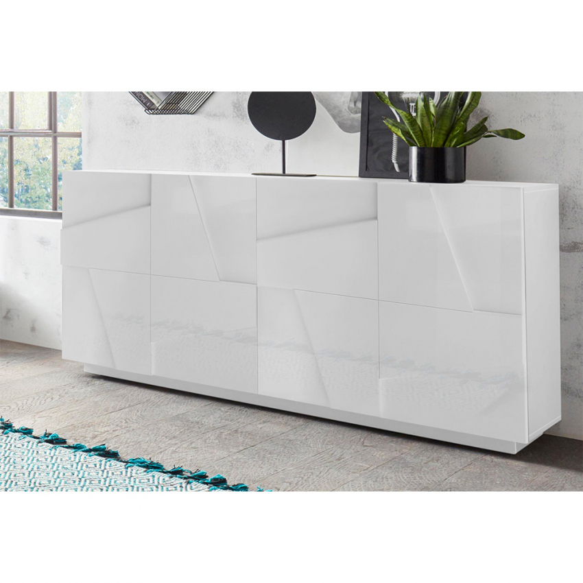 White modern sideboard with 4 doors 2 compartments 2 shelves Ping Side L — 3