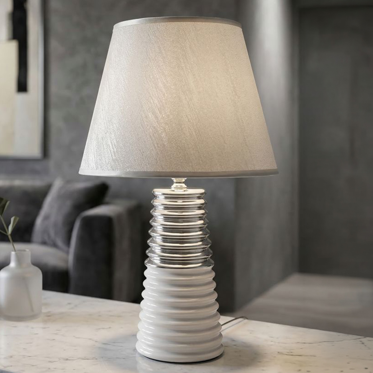 Candela Table Lamp in Ceramica with Fabric Shade — 2