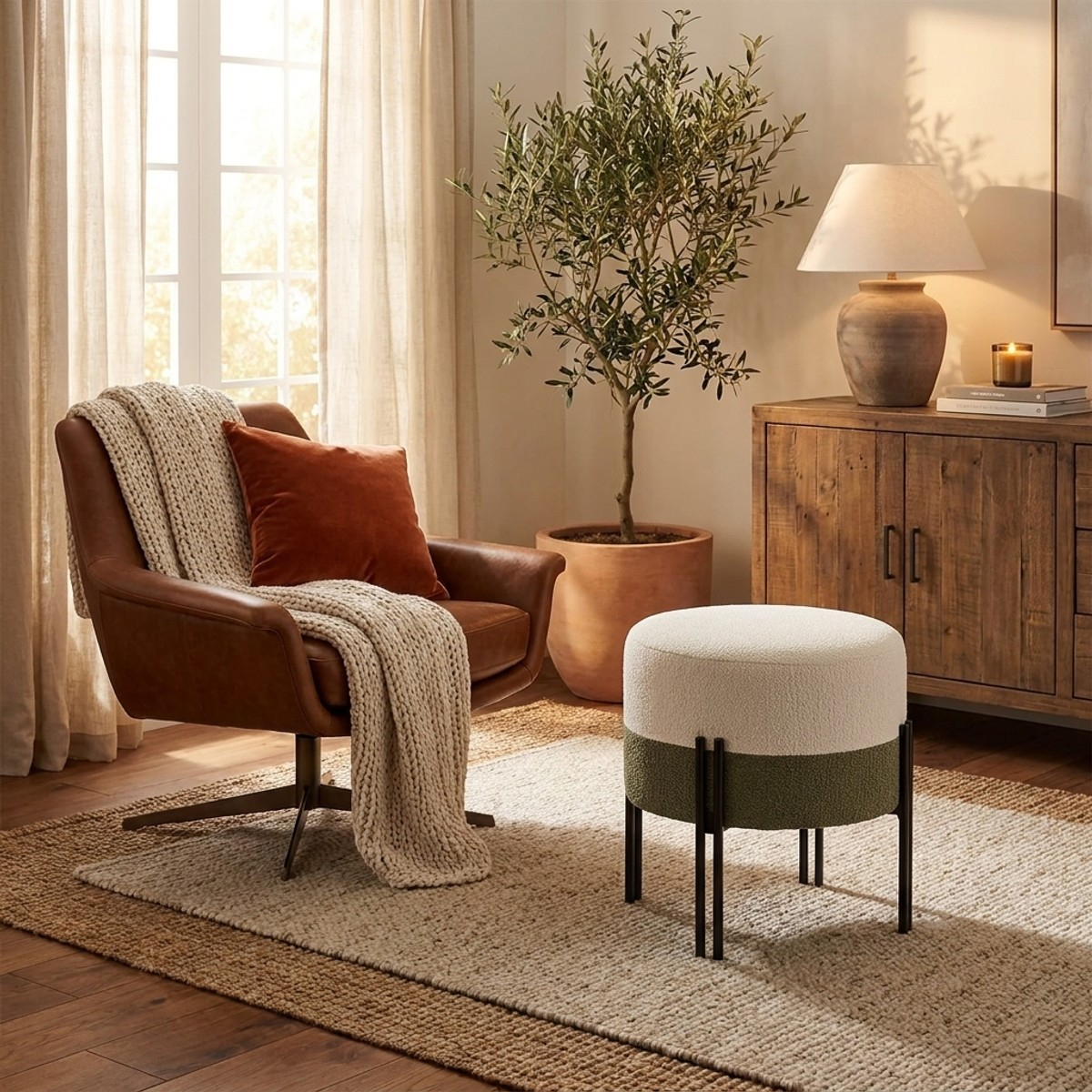 Tedy Tonal Modern Round Upholstered Polyester Ottoman — 2