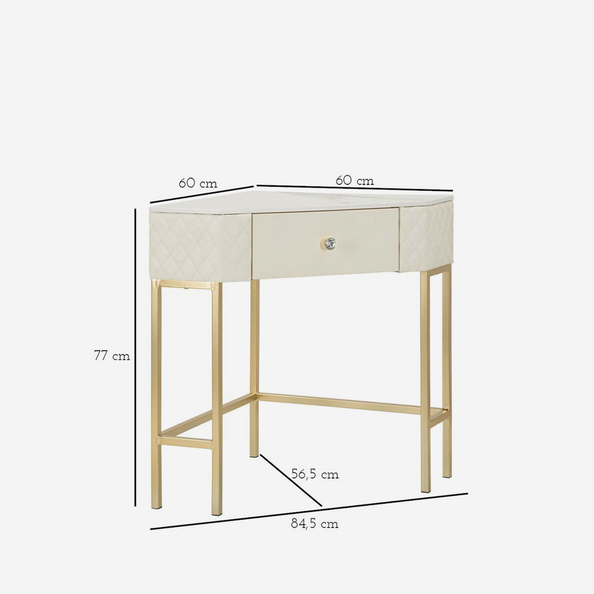 Sharon Corner Console Table with Drawer Quilted Leather Look — 3