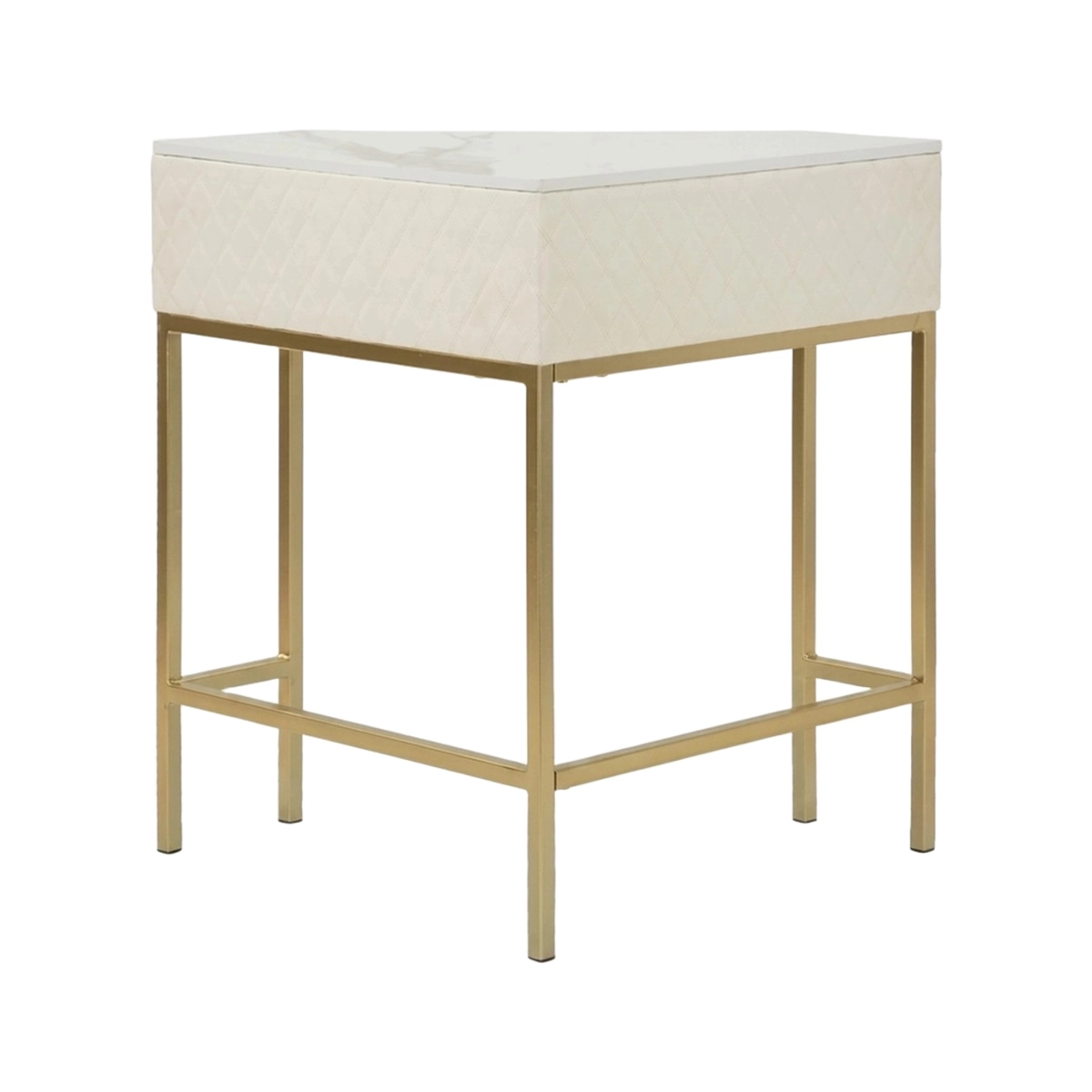 Sharon Corner Console Table with Drawer Quilted Leather Look — 8
