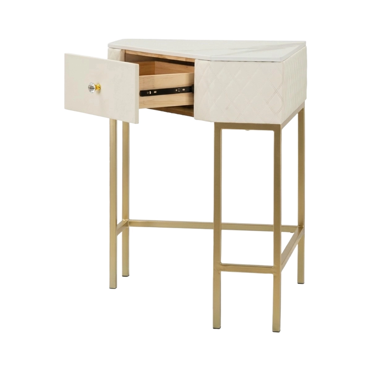 Sharon Corner Console Table with Drawer Quilted Leather Look — 6